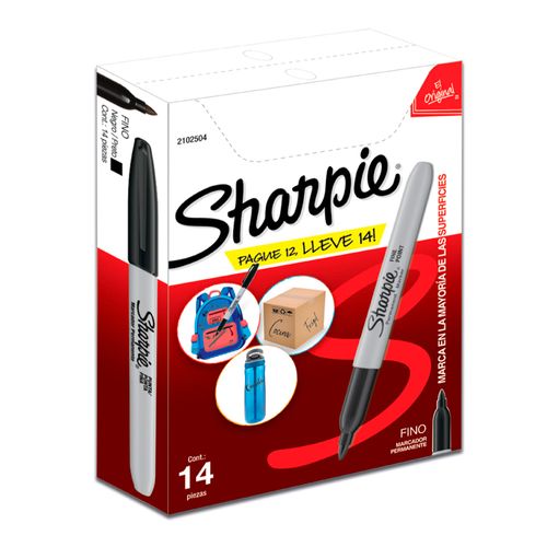 Caja 12 + 2 marcadores permanente Sharpie punta fina negro